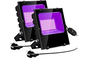 OTeedo Lumiere Noire LED 300W Avec Fiches de Commutation à Intensité Variable, Projecteur LED UV Extérieur 395-400nm Lumière Noire Ultraviolet pour Soiree Fluo, Body Painting, Halloween (Lot de 2)