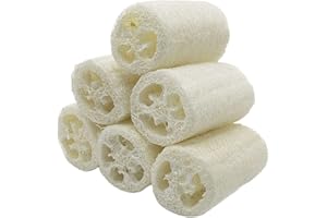 JUHONNZ Loofah Naturel,6 PCS Eponge Douche Loofah Exfoliant Éponges de Luffa Naturelles Épurateur Corps Luffa Loofa Éponge pour Douche Gommage Cuisine Nettoyage Blanc