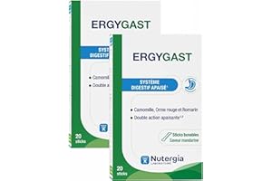 Nutergia ERGYGAST - Complément alimentaire en stick buvable à base de camomille, d’orme rouge et de romarin. Système digestif apaisé - Lot de 2 Boites de 20 Sticks (Pack2)