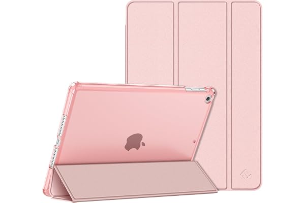 FINTIE Coque pour iPad Air 2 2014 / iPad Air 2013 9.7 Pouces - Etui de Protection Mince et Léger Housse Arrière Semi-Transparent avec Fonction Sommeil/Réveil Automatique, Or Rose