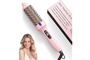 Haokoo Cepillo Termico Redondo de 38 mm, Calentamiento Rápido, Estilo Salón en Solo 8 Minutos, Tecnología Iónica Reduce 70% Frizz, 6 Niveles de Temperatura con Pantalla LCD, Doble Voltaje, Rosa