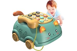 JOMEWORY Giocattolo per Telefono Musicale per Bambini Modello di Gatto del Fumetto Giocattolo per Telefono Illuminazione per Bambini Giocattoli Cerebrali Telefono Fisso Simulato Chiamata con Smartphone