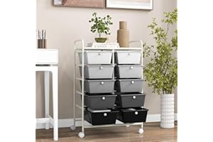 GIANTEX Rollwagen mit 10 Schubladen stapelbar, Schubladenwagen Badrollwagen Küchenwagen mit feststellbaren Rollen, Aufbewahrungswagen Haushaltswagen für Küche Bad Büro 65,5x37x87cm Dunkelgrau+Schwarz