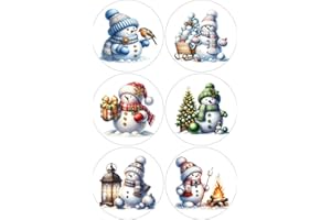 CHIC COTTAGE CRAFTS 12 Snowmen Christmas Selection - Card Making Toppers Self Adhesive Circles - Glossy Finish Medium 88mm (3.5 inches) Diameter - Pack of 12 (Two Sheets of 6) - Crafts Labels