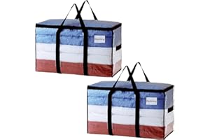 TAILI Extra Large Moving Bags Heavy Duty 2 Pack Storage Bags,Storage Bags with Zips,Clear Window & Reinforced Handles,Waterproof Moving Boxes with Lid for Clothes,Travel,Beddings