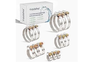 AZISHA Collier De Serrage Inox 10-70mm - 15 Pièces Collier De Serrage En Acier Inoxydable -Réglable Colliers Serrage Metallique -Collier Tuyau -Colliers De Serrage À Vis Pour Piscine,Jardin,Home Gaz