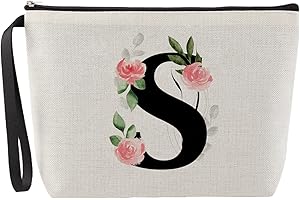 Blisswave Kosmetiktasche mit Namen, Personalisierte Kosmetiktasche von A Bis Z, Hochwertiger Metallreißverschluss, Exquisites Druckdesign, Gefüttert, Personalisierte Geschenke Frauen Mädchen (Beige)