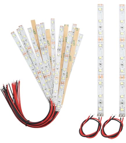 10x Bright White 6-LED Light Strips - SMD 3528, 10cm Length, Pre-wired & Self-Adhesive