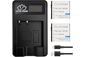 LOTUS POWER NP-40 Batteries et Chargeur Assorti, Chargeur d'écran LCD et Batterie NP 40 pour Caméra Casio EX-P600 EX-Z1000 EX-FC150 / Pentax XG-1 / Caméra Vidéo SOSUN HD (1 Chargeur et 2 Batteries)