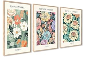 ag.art deco Quadri Moderni Soggiorno 30x40 cm | Poster da Parete | Quadri Camera da Letto o il Soggiorno | Set di 3 Stampe da Parete senza Cornice (Mercato dei Fiori)