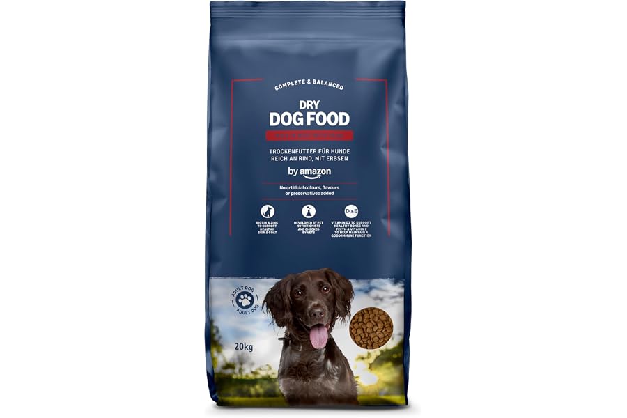 by Amazon - Alimento seco completo para perro adulto rico en vacuno con guisantes, 20kg, Paquete de 1