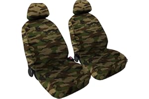 Auto Accessori Lupex - Coprisedili Auto Anteriore Universali, colore Mimetico Verde, coppia fodere auto o furgone 2 posti, tessuto cotone liscio, set protezione sedile anteriori