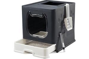 Vealind Covered Cat Litter Box with Lid for Small and Medium Cats, Top Entry Drawer Type with Front Door Cat Litter Tray (Black)