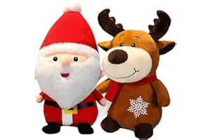 YouYuer 2PCS Peluche di Natale,Peluche Babbo Natale,Renna Natalizia,Figurine di Peluche Natalizie Giocattolo Morbido Animale di Peluche Festa di Natale Peluche di Natale per Bambini Ragazzi Ragazze
