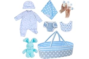 BABESIDE 8 Piezas de Ropa para Muñecas Reborn con Cuna para Muñecas de 17 a 22 Pulgadas Ropa para Muñecas Accesorios de Vestir. (Accesorios de Ropa Azul para )