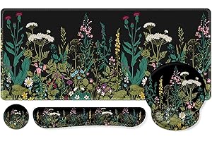 Mouse mat Set,iCasso Desk mat 900 x 400mm,Stitched Edges Gaming Mouse Pad & Mouse mat Wrist Support&Keyboard Wrist Rest,Waterproof Surface Desk Pad with Non-Slip Rubber Base (4Weeds)