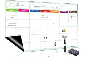 Brute Strength - Tableau Blanc Magnétique, Planificateur Hebdomadaire Flexible et Effaçable à Sec, Français, Tableau Mémo Magnétique pour Réfrigérateur Repas de Famille (42 x 29 cm)