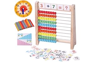 FLZOAVEUS Wooden Abacus for Kids Math Manipulatives Learning Clock for 5 6 7 8 Year Old Boys Girls 1st 2nd Grade Math Counters 100 Counting Sticks Montessori Preschool Educational Math Toys Homeschool Supplies