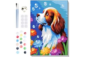 Lxmsja Dipingere con i Numeri Adulti Bambini Con Cornice, Cane Paint by Numbers Kit Principianti Con 3 Penne, Hobby Creativi Adulti Idee Regalo Bambini Donna Decorazioni Casa, 20x30cm