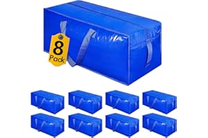 BOSCEOS Heavy Duty Extra Large Moving Bags with Backpack Straps, Strong Handles and Zippers, Storage Bags for Space Saving, Folds Flat Made from Recycled Material (Blue, Set of 8)