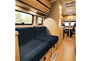 SYLC Samt Bezüge Für Wohnwagenpolster, rutschfeste Wohnmobil Sitzbezüge Mit 2 Cord, Sofa Sitzkissenbezug Für Schonbezug Wohnwagen Polster (Navy Blue,Rectangle XS)