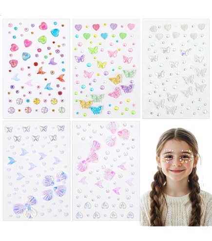 Amaxiu Gesichts-Edelstein-Aufkleber – 9 Blatt Strass-Sticker Für Party, Festival & Make-up