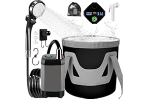 PIIMNT Douche de Camping 6000 Mah avec Affichage de La TempéRature et Seau Pliable, Douche Portable pour ExtéRieure,Camping,RandonnéE,Animaux Domestiques