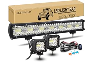‎SKYWORLD SKYWORLD LED Arbeitsscheinwerfer Bar, 50.8cm 420W Spot Flutlicht Zusatzscheinwerfer 12V 24V + 2 x 10cm 60W Offroad Scheinwerfer Arbeitslicht mit Kabelbaum Wippschalter für Traktor LKW Auto ATV SUV 4x4