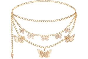 Liutufy Women Waist Belts Chains Retro Multi-Layer Butterfly Waist Chain Trend Hollowed out Pendant Decorative