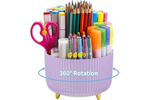 Marbrasse Organizer Scrivania,Portamatite da Scrivania Girevole a 360 Gradi,Accessorio con Organizzatore di Matite a 5 Scomparti,Contenitore Organizzatore per Ufficio,Casa (Viola)