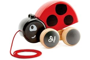 Hape Coccinella Spingi&Tira - Animali in legno trainabili con cordino e rotelle - Push&Pull Toys per bambini dai 12 mesi