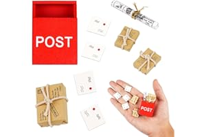 Binlava Miniatur wichtel Zubehör Weihnachten, 9 Stück Wichtel Briefkasten Set, Mini-Briefkasten, Umschläge und Zeitungen, 1/12 Mini-Puppenhaus-Zubehör für Puppenhaus- und Miniaturszenendekoration