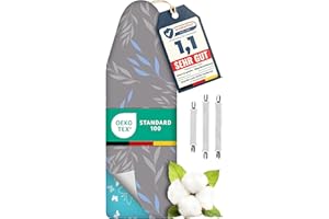SMART&GENTLE Super Soft 5 Schichten Turbo-Bügelbrettbezug 120x45, made in Germany, ÖKOTEX Baumwoll-Polsterung, schneller mit Thermoreflexion, 5 Größen, EasyFit+Spanner, XL Fläche 120-125x40-45cm