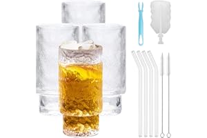 Mamiddle 4 Pezzi Bicchieri da Cocktail con Cannuccia di Vetro 350ml/11.8oz Bicchieri Lunghi per Cocktail, Whisky, Birra, caffè Freddo, Soda, Succhi di Frutto (Ghiacciaio)