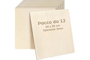 LotFancy 12 Fogli Compensato 3 mm, 30 x 30 cm, Sottili Pannelli Fai da Te, Compensato di Tiglio, per Lavorazione Laser, Artigianato, Kit di Costruzione, Modellismo
