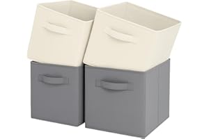 Pinkgarden Storage Box, Collapsible Fabric Storage Cube with Handles for Home, Kids Room, Closet and Toy Organization,Pack of 4, 26.7 x 26.7 x 27.9 cm, Beige+Grey