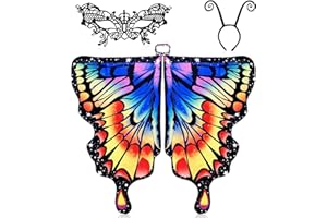 Tonsooze Schmetterlingsflügel-Kostüm für Damen, 3er-Set mit Antennen-Stirnband und Spitzen-Gesichtsbedeckung, Schmetterlingsflügel-Umhang-Set für Cosplay Rave Holiday Party