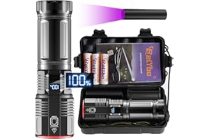 Relybo Linternas LED Alta Potencia 600000 Lúmene, Linterna LED Recargable USB, Linterna Potente Largo Alcance, XHQ 100 Grande Linterna Tactica Militar Policial Para Emergencia Camping Regalo