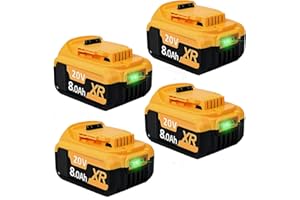 BONADGET 4X 18V 8.0Ah Li-ION DCB200 Haute capacité en Remplacement de la Batterie pour Dewalt 18V DCB200 DCB184 DCB182 DCB101 DCB107 DCB112 DCB105 DCB115 DCB203