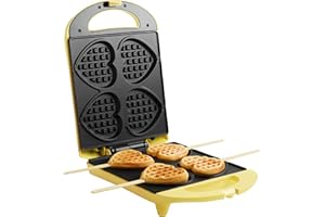 ‎BESTRON Bestron Waffeleisen für Herzwaffeln am Stiel, Waffelmaker mit Antihaftbeschichtung für Herzform-Waffeln, Retro Design, 780 Watt, Farbe: Gelb