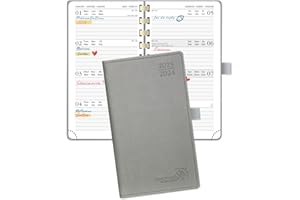 POPRUN Agenda de Poche 2023 2024 16,5x9 cm-Petit Planner Semainier Scolaire 17 Mois D'août 2023 à déc 2024 avec Couverture Souple Spirale, Fente Pour Carte, Papier Certifié FSC®80 g/m²-Gris