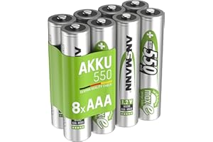 ANSMANN Piles Rechargeables Micro AAA 550 mAh (Lot de 8) – Piles NiMH HR03 1,2V à Faible autodécharge – Piles réutilisables idéales pour télécommande, Clavier sans Fil, etc.