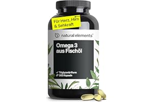 ‎NATURAL ELEMENTS natural elements Omega 3 – 365 Kapseln – 2000mg Fischöl pro Tagesdosis – mit EPA und DHA in Triglycerid-Form – Laborgeprüft, aufwendig aufgereinigt und aus nachhaltigem Fischfang