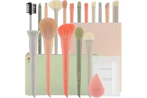 Docolor Juego de Brochas de Maquillaje Profesional 17 Piezas, Kit Completo Color Morandi con Bolsa de Viaje, Esponja y Guía de Uso, Pinceles de Maquillaje Premium Synthetic para Cara y Ojos, Rubor
