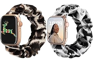 COPBOPWN 2 Pieces Scrunchie Watch Strap for Women, Scrunchie Watch Bands Compatible with Watch 38 40 41mm Adjustable Elastic Watch Straps Scrunchie Watch Wristband Soft Replacement Band