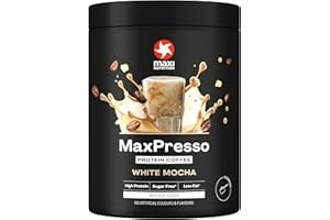 ‎MAXINUTRITION MaxiNutrition MaxPresso White Chocolate Mocha 300g, Protein Kaffee, Whey Coffee Pulver, 21g Eiweiß pro Portion, Zuckerfrei & fettarm, Warm & kalt genießbar