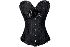 LYSINK Women Corset Tops Sexy Solid Color Tie up Boned Overbust Bustier Lingerie Bodyshaper Push Up Bodysuit Corset