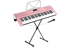 McGrey LK-6120-MIC Set Clavier – Clavier Pour Débutants Avec 61 Touches Lumineuses – 255 Sons Et 255 Rythmes – 50 Morceaux Démo – Micro Inclus – Pack Économique Avec Pied X Et Casque – Rose