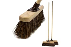 H&H HOMEDECOR LTD 12” Stiff broom Natural Bassine Hard Bristle Broom Sweeping Brush Outdoor Heavy Duty with Wooden Handle for Patios and Deck Cleans Dirt Perfect for Commercial and Industrial Cleaning (Pack of 2)
