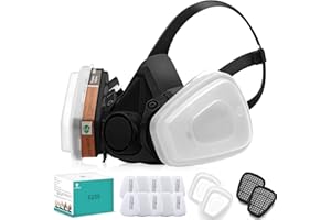 RANKSING Professionelle 6200 Wiederverwendbares Atemschutzmaske Halb Gesicht Gasmaske mit 10 Filter 2 Filterkartuschen für Staub und Formaldehyd Schleifen Polieren und andere Arbeiten (Schwarz)